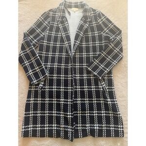 Melloday Women's Plaid Blazer Jacket Open Front Pockets Black White Size‎ L